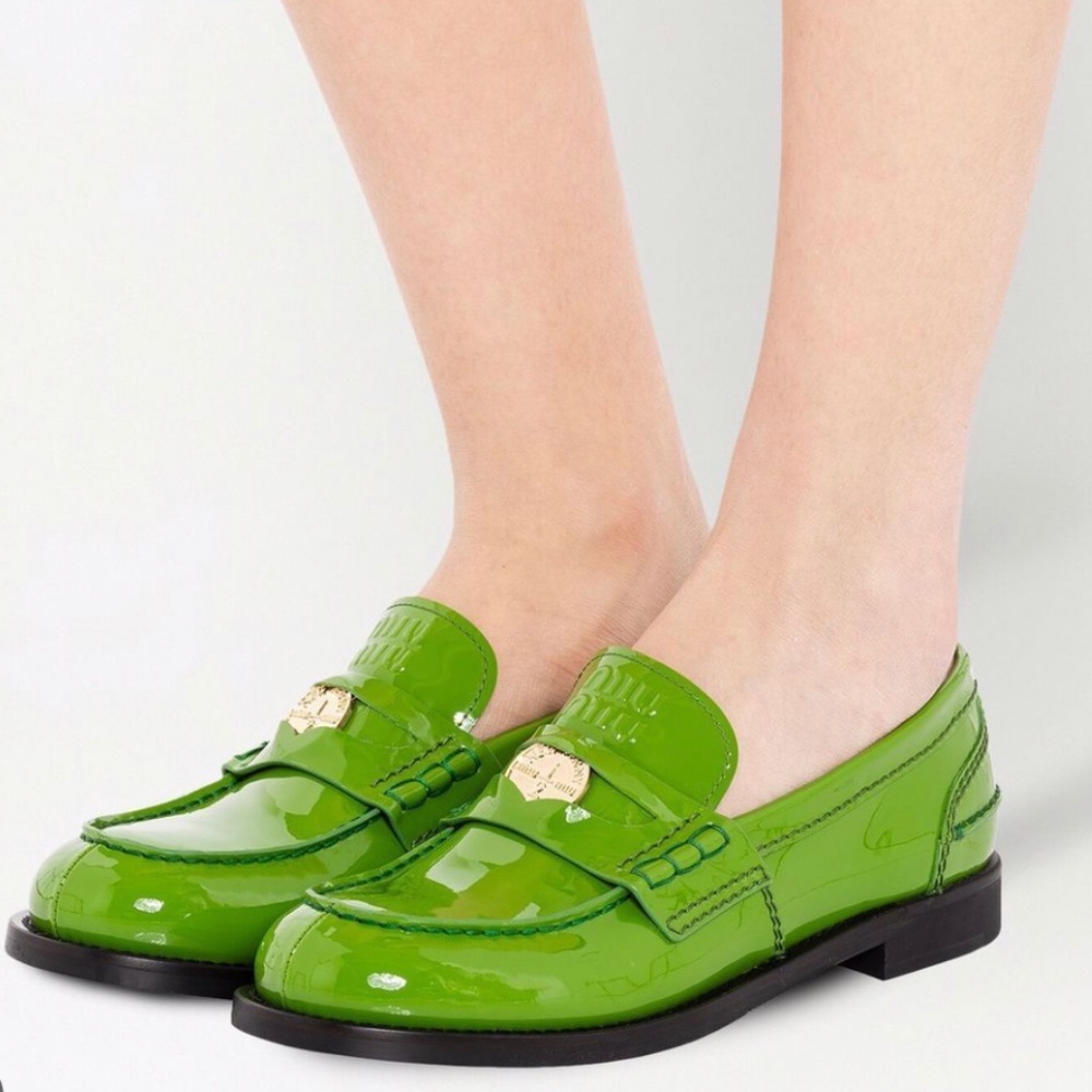 Miu Miu Green Patent Penny Loafer size 38.5